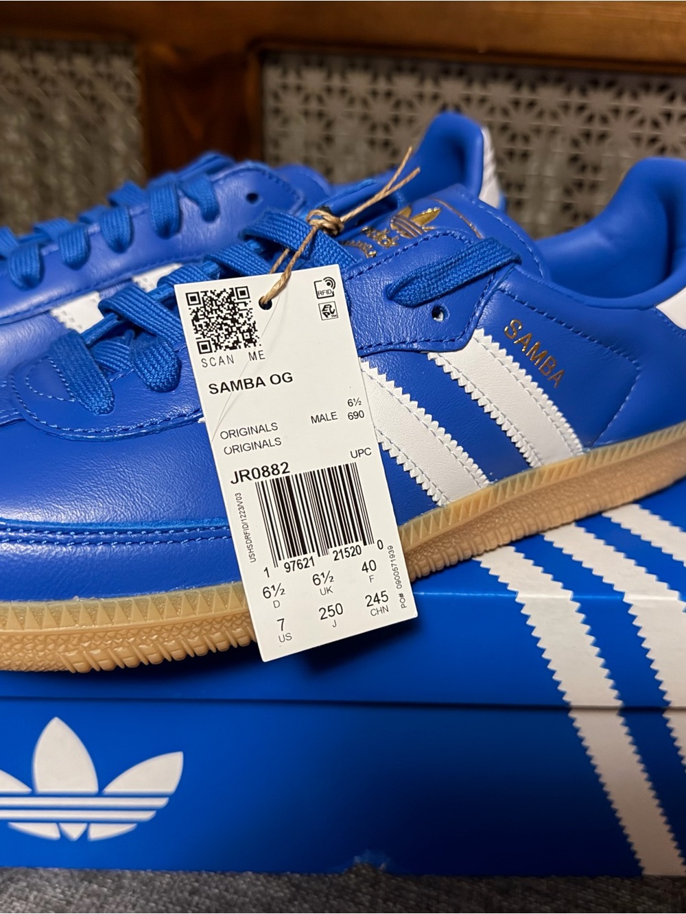 adidas Samba OG Men’s Sneakers - Blue/White with Gum Sole